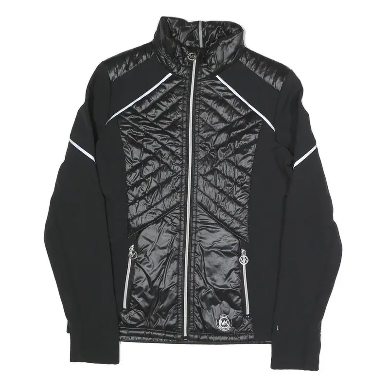 Michael Kors Womens Black & Shiny Quilted Zip Jacket M Polyester Blend Athletic 1