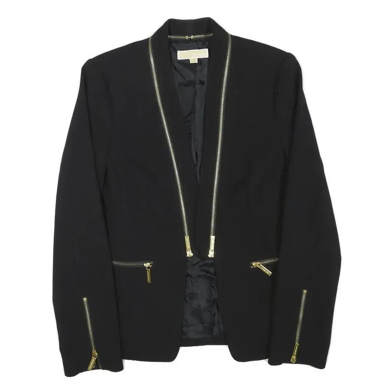 Michael Kors Womens Black Slim Jacket Xs Polyester Blend Plain Gold Zip 1