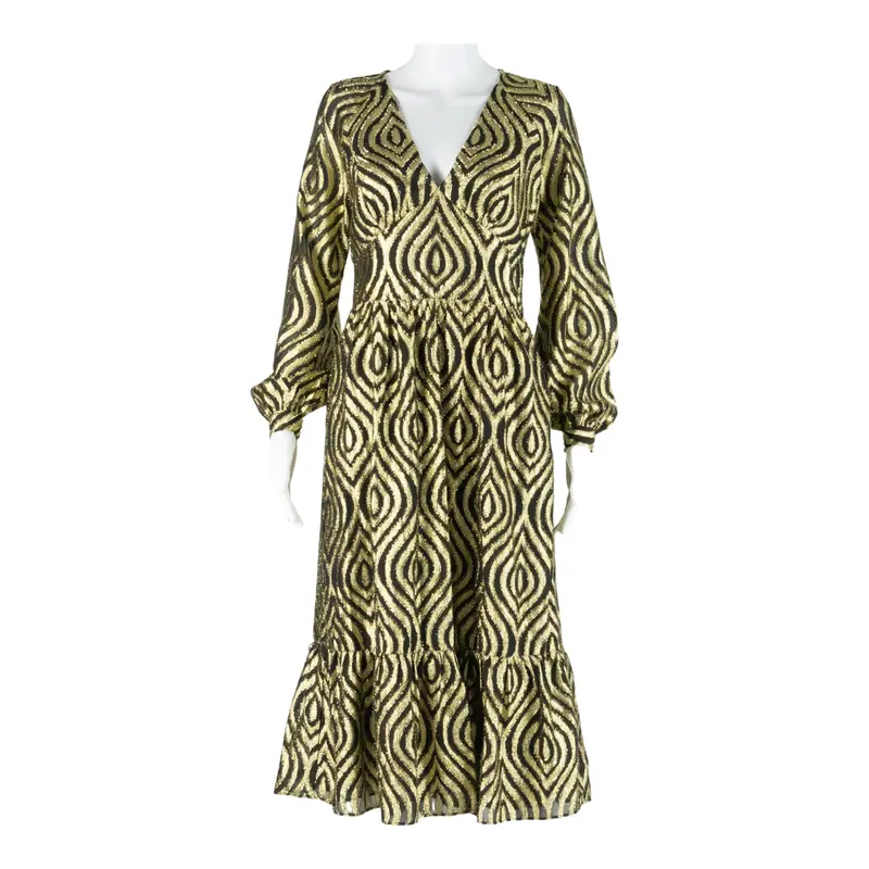 Michael Kors Womens Day Dress Gold Geometric Long Sleeve Knee Length Xs 1