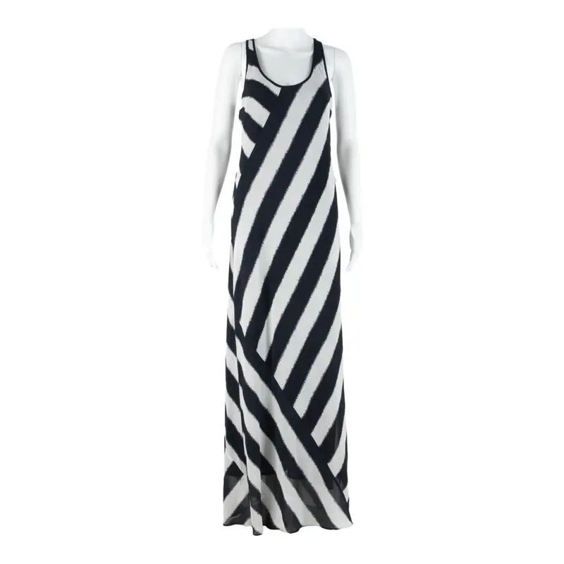 Michael Kors Womens Shift Dress Black Striped Sleeveless Long Xs 1