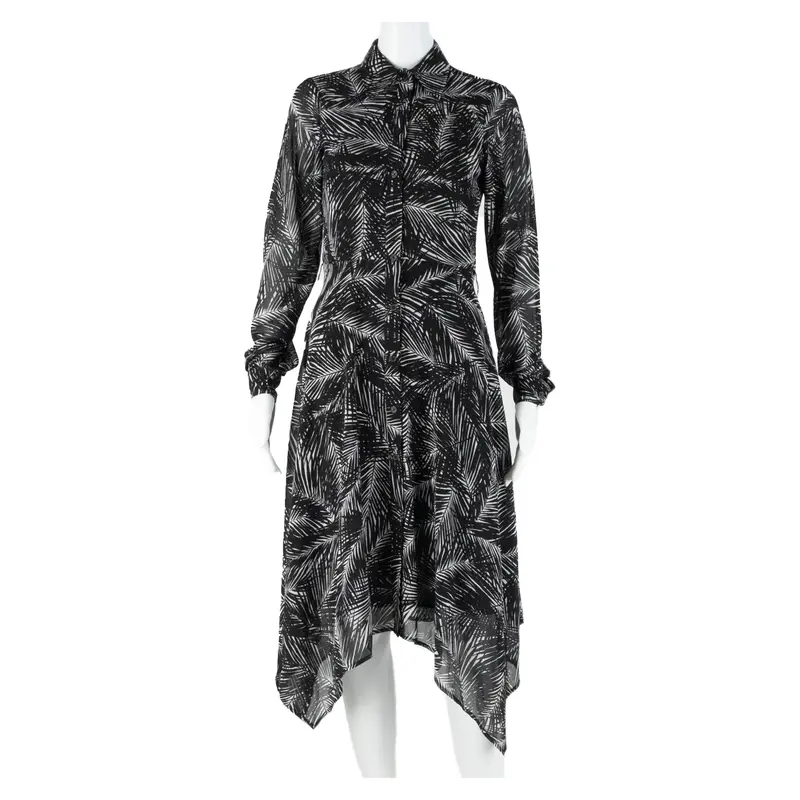 Michael Kors Womens Shirt Dress Black Striped Long Sleeve Midi Xxs 1