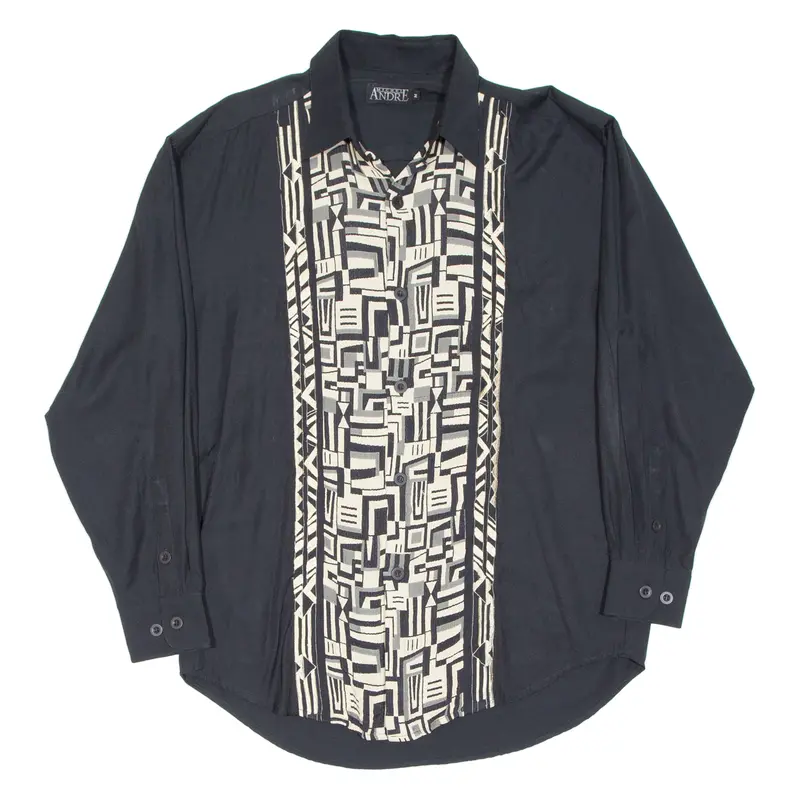 Michel Andre Mens Shirt Black Crazy Pattern Long Sleeve M 1
