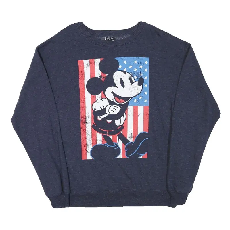 Mickey Mouse Mens Blue Sweatshirt Crew Neck S Cotton Blend Cartoon Graphic 1