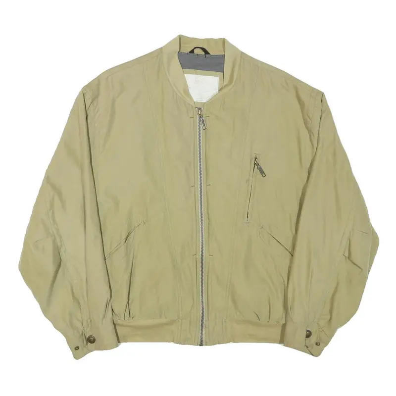 Micro Fibre Mens Beige Zip Jacket L Polyester Blend Plain Casual Lightweight 1