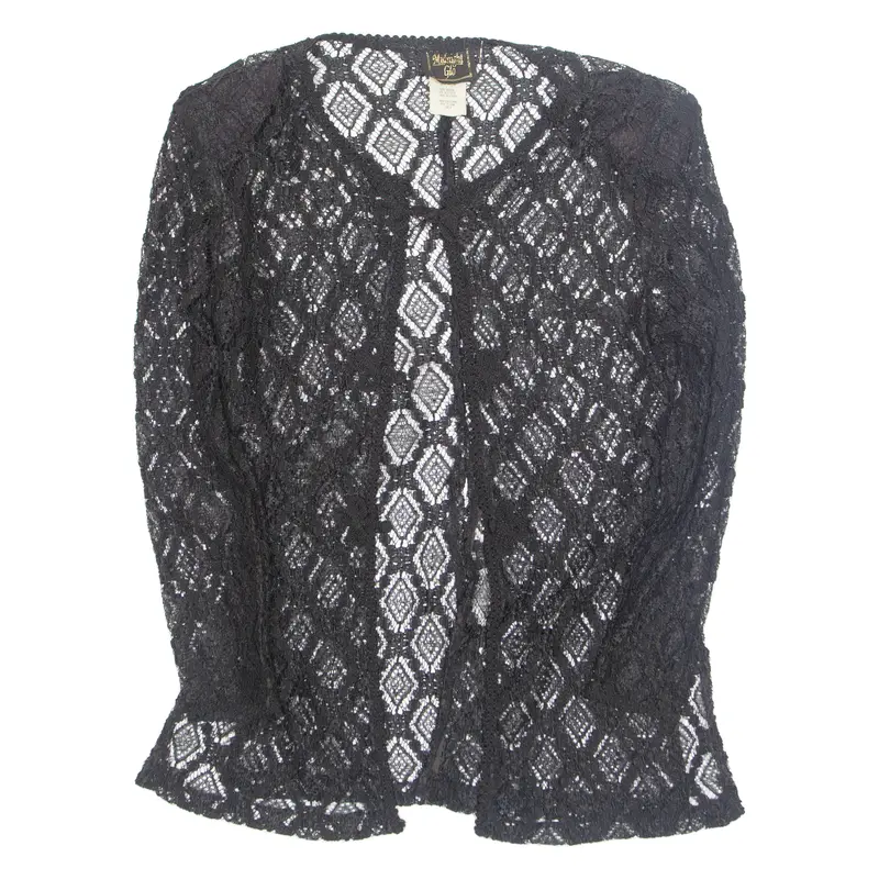 Midnight Glo Womens Kimono Blouse Black Long Sleeve Nylon M 1