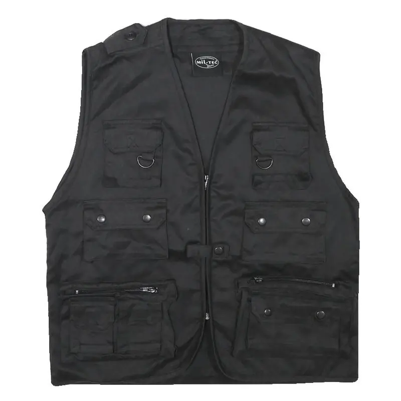 Mil-Tec Mens Black Utility Cotton Blend Vest M Pockets Casual Zip Fasten 1