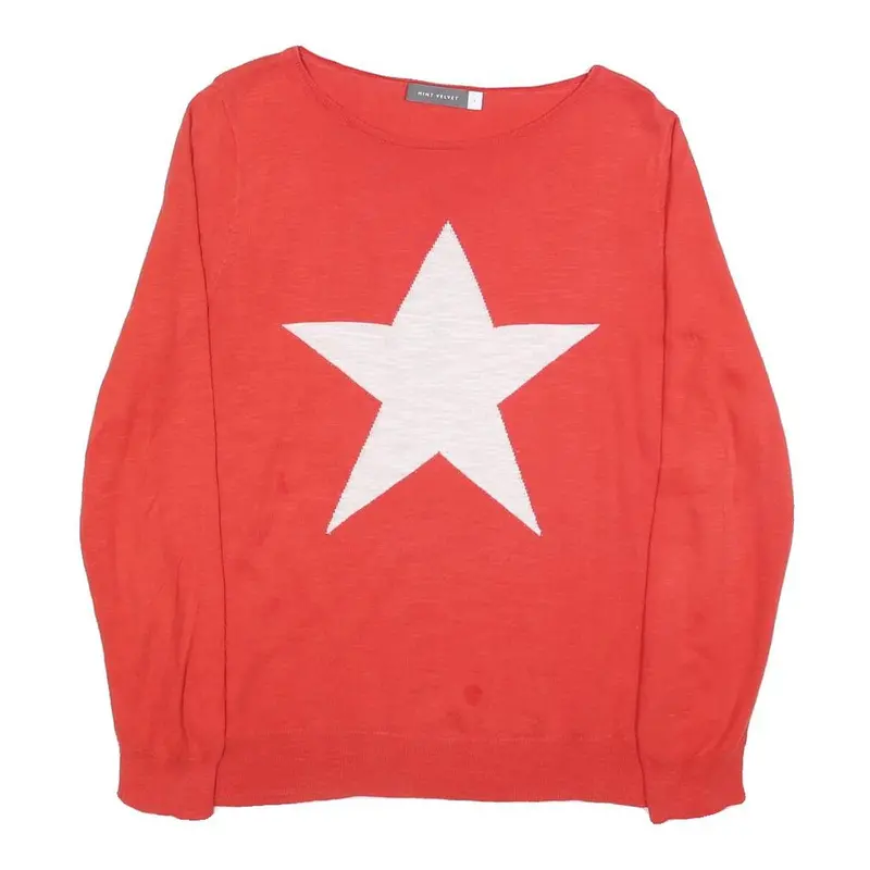 Mint Velvet Womens Red Plain Jumper Crew Neck Basic Knit Uk 18 Cotton Casual 1