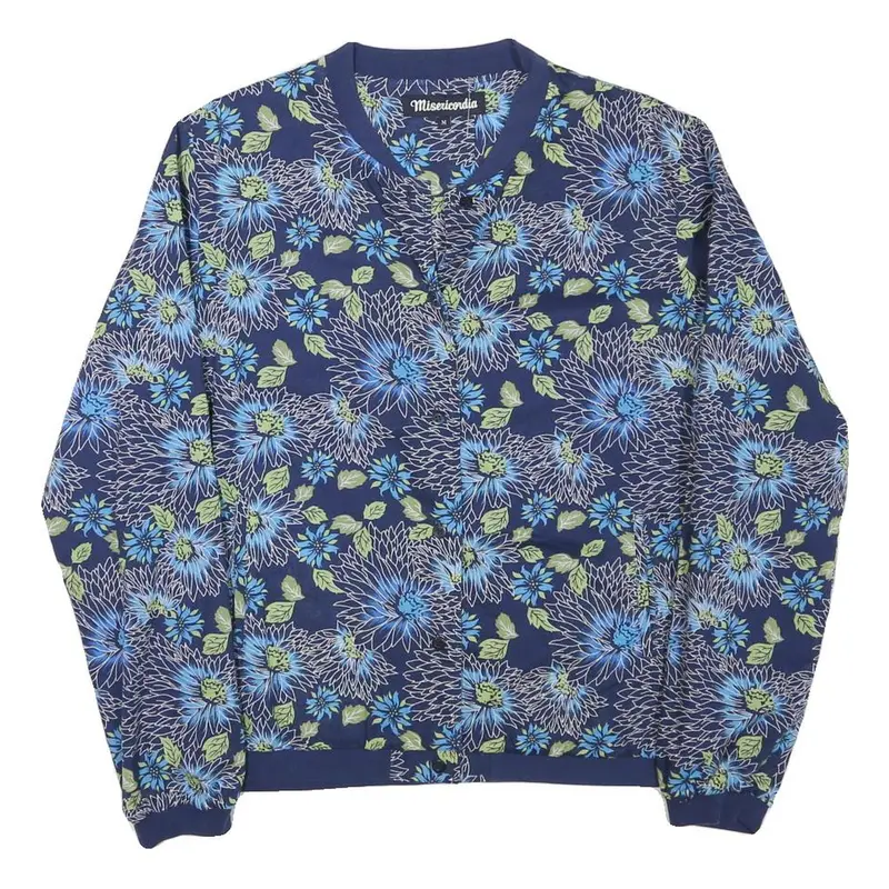 Misericordia Womens Blue Floral Cotton Blend Jacket M Button Closure Bomber 1