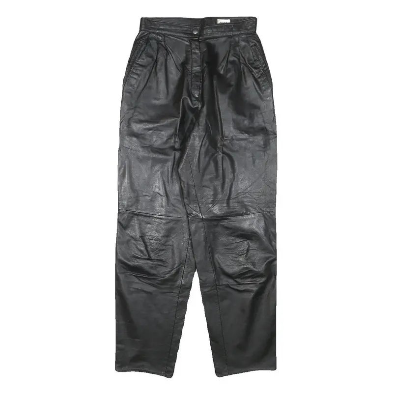 Miss A Womens Leather Black Relaxed Tapered Trousers W25 L28 Zip Pocket 1
