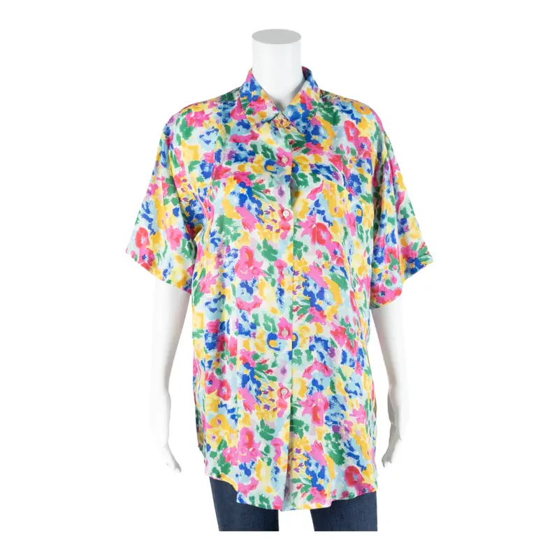 Miss A Womens Shirt Blue Collared Floral M 1