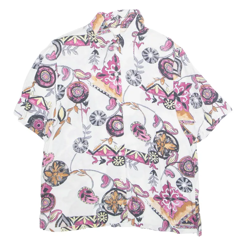 Miss Astor Womens Printed Shirt White Collared Crazy Pattern M 1