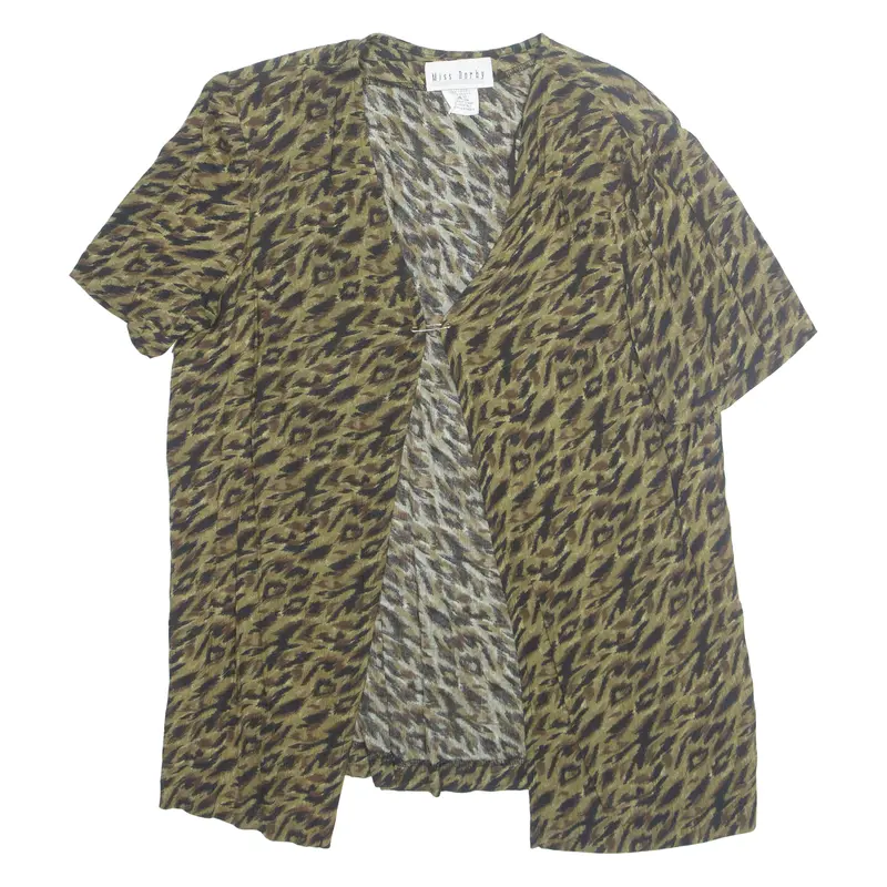 Miss Dorby Open Womens Printed Top Green Animal Print L 1