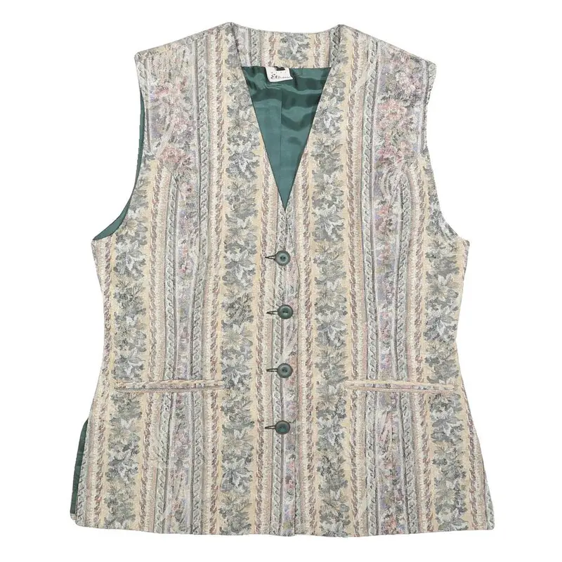 Miss Etam Womens Beige Tailored Jacket L Cotton Blend Striped Floral Pattern 1