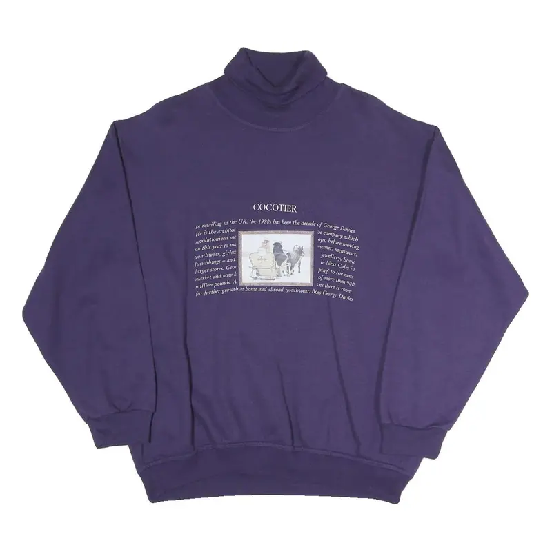 Miss Helen Womens Purple High Neck M Cotton Blend Pullover Sweatshirt Text Print 1