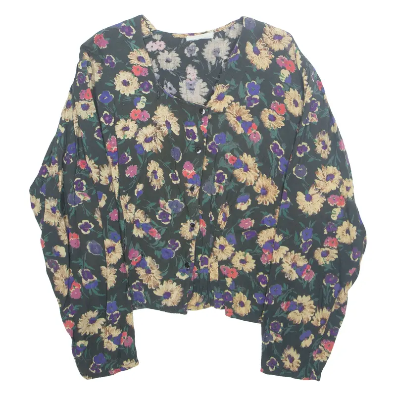 Miss Leofric Womens Printed Blouse Green Long Sleeve Floral M 1