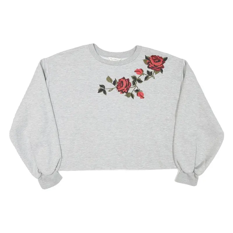 Miss Selfridge Womens Grey Crew Neck Uk 14 Embroidered Sweatshirt Crop Top 1