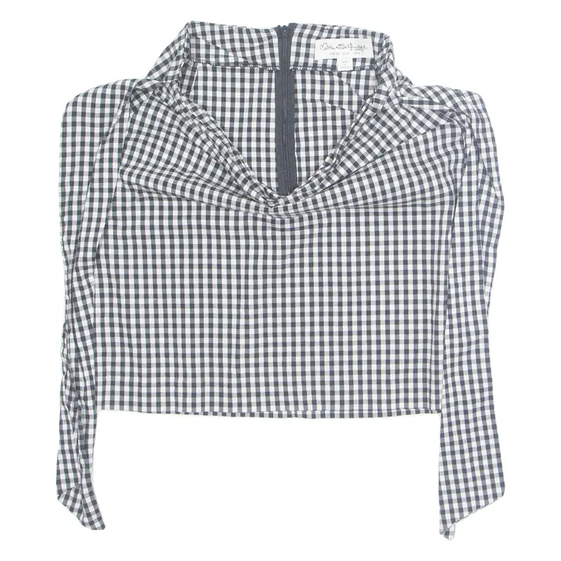 Miss Selfridge Womens Off Shoulder Top Black Long Sleeve Gingham Uk 8 1