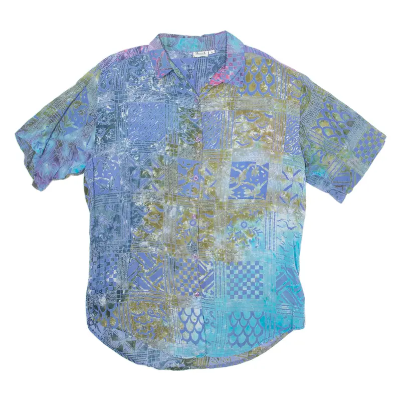 Missa Womens Printed Blouse Blue Crazy Pattern L 1