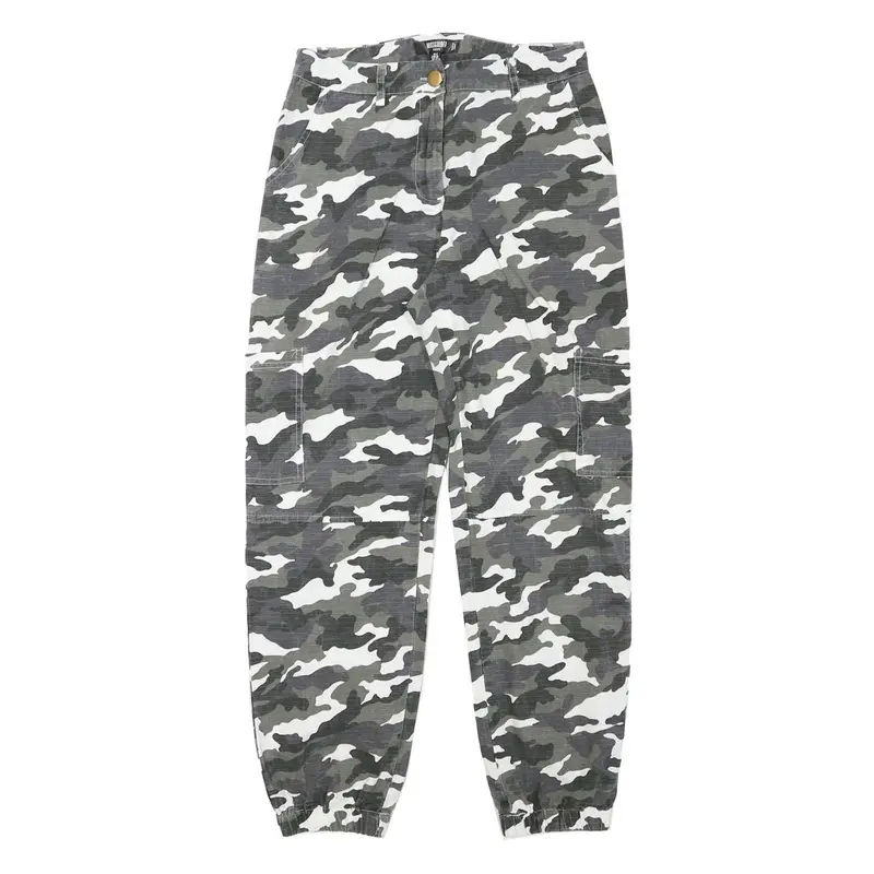 Missguided Womens Cotton Blend Grey & White Camouflage Relaxed Tapered Trousers 1