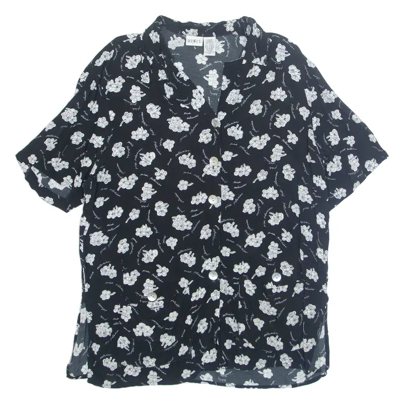 Mixit Womens Printed Shirt Black Collared Floral L 1