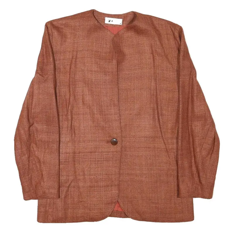 Mizio Womens Brown Linen Blend Button Jacket M Plain Classic Soft Comfortable 1