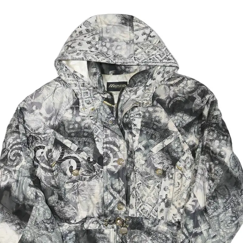 Mizuno Womens Black & White Printed Zip Jacket L Polyester Blend Casual 2