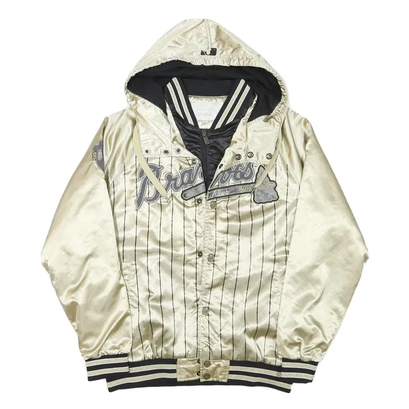 Mlb Womens Cream & Black Atlanta Braves Jacket L Polyester Blend Satin Hooded 1