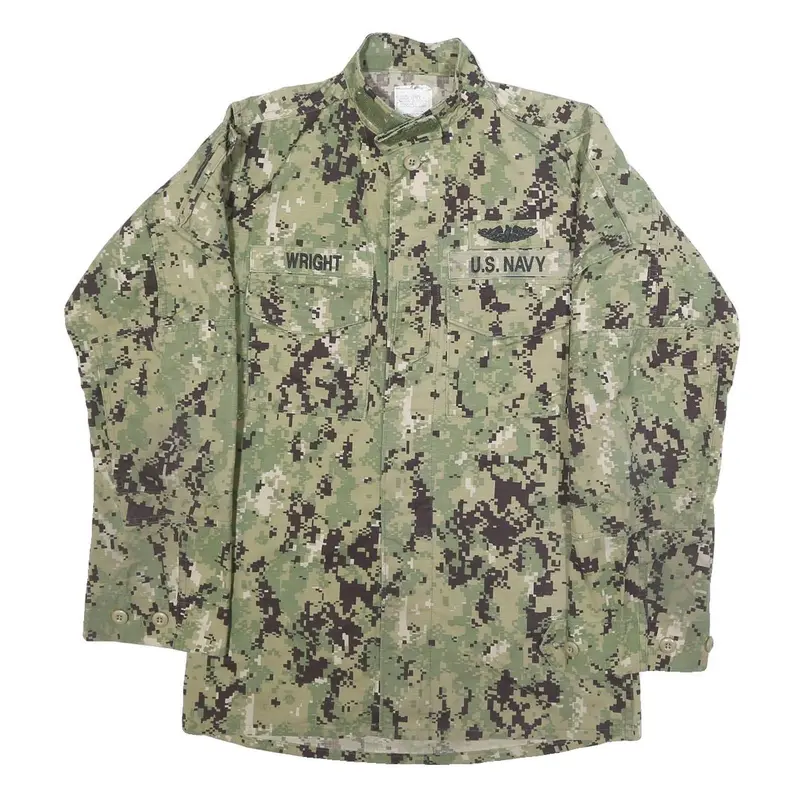 M&M Manufacturing Mens Green Digital Camo Military Jacket S Cotton Blend Button 1