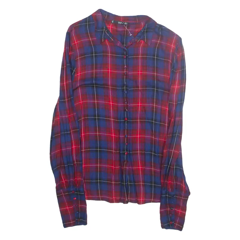 Mng Basics Womens Printed Blouse Blue Collared Long Sleeve Viscose Check L 1