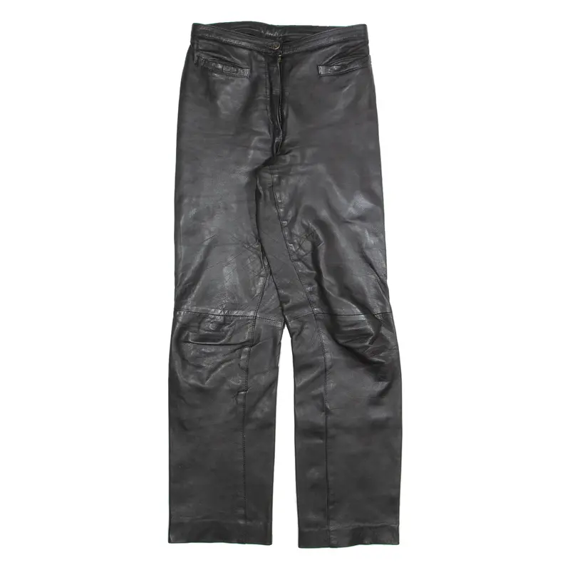 Mode Dame Womens Leather Trousers Black Slim Straight 90S W26 L29 1