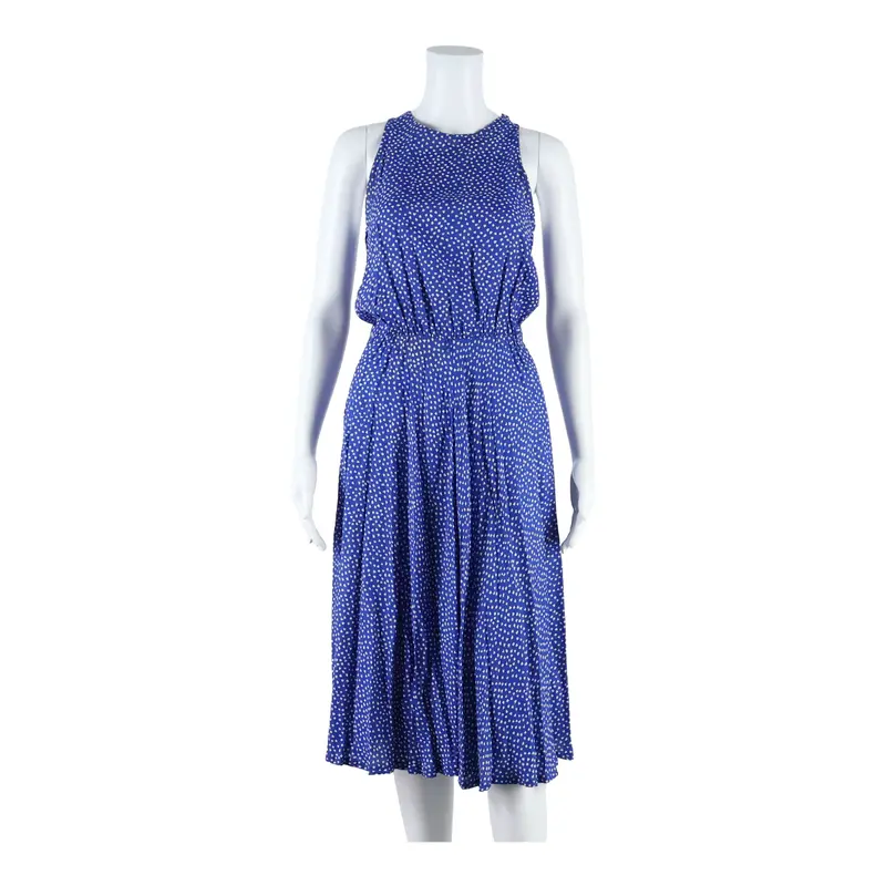Mode Int'l Womens A-Line Dress Blue Spotted Sleeveless Long Uk 4 1