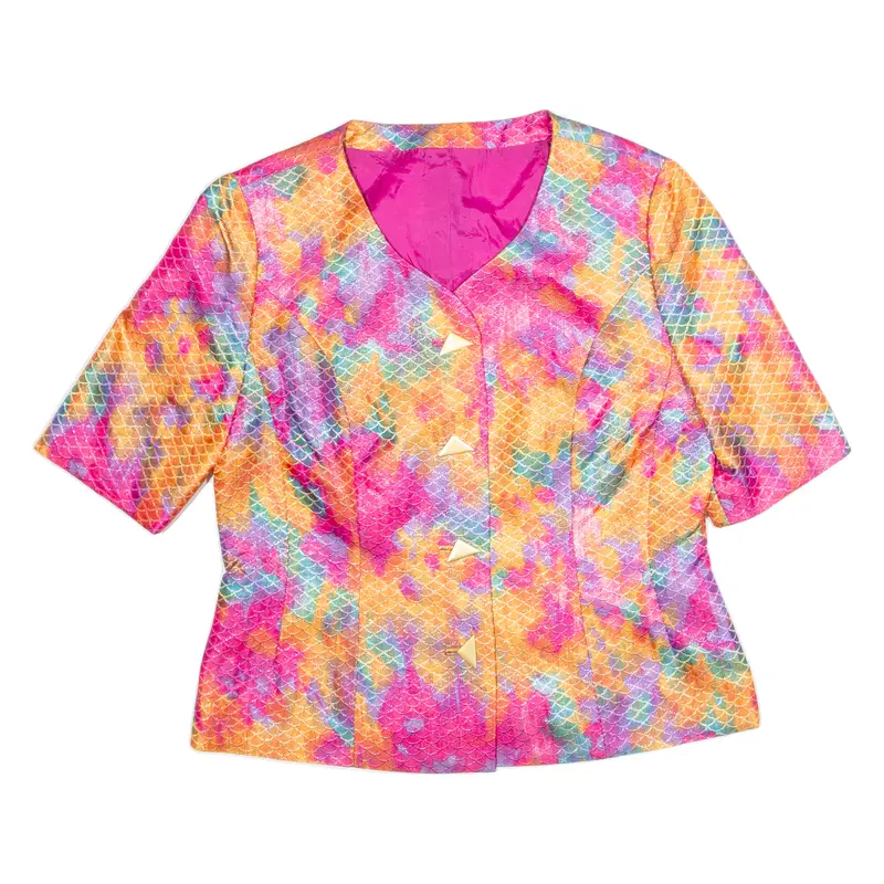 Mode Koller Basel Short Sleeve Scale Design Womens Blazer Jacket Pink 90S Crazy Pattern M 1