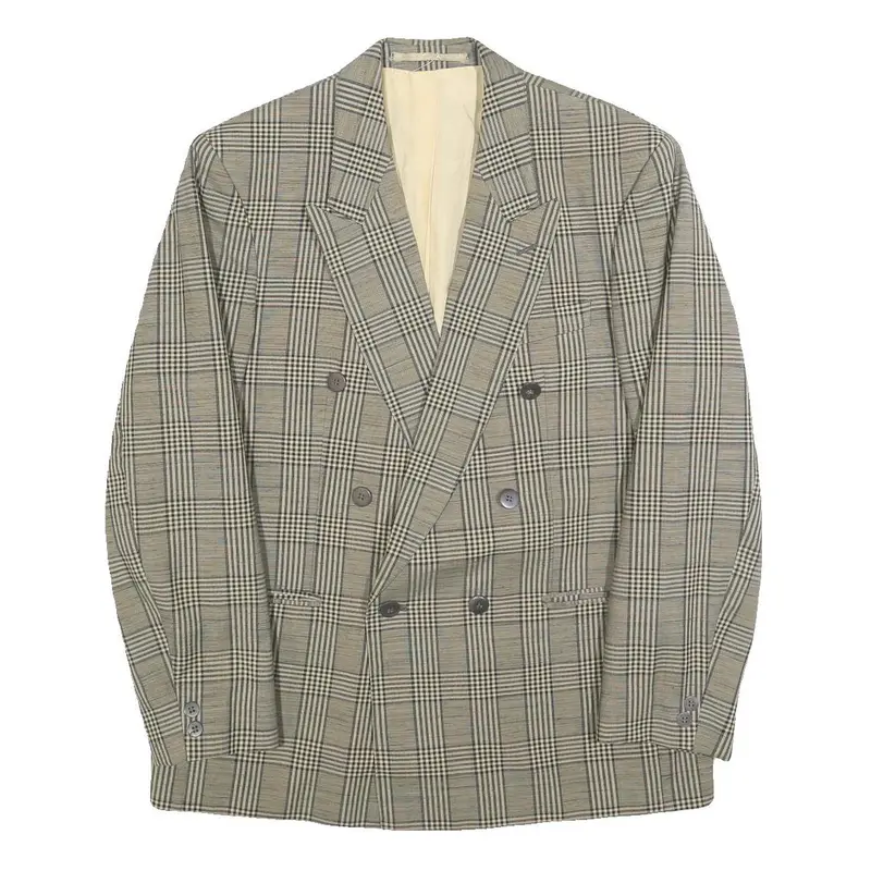 Mode Mens Beige Check Tailored Wool Blend Jacket M Classic Button Closure 1