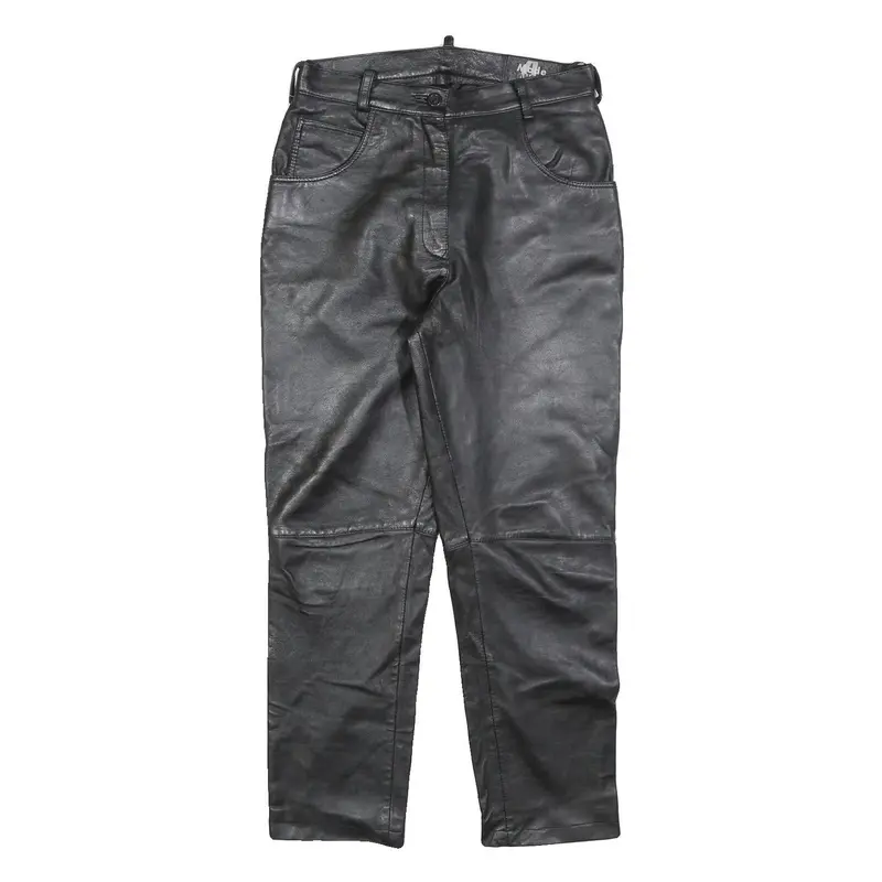 Mode Mens Leather Black Regular Straight Trousers W29 L28 Zip Casual Zip 1
