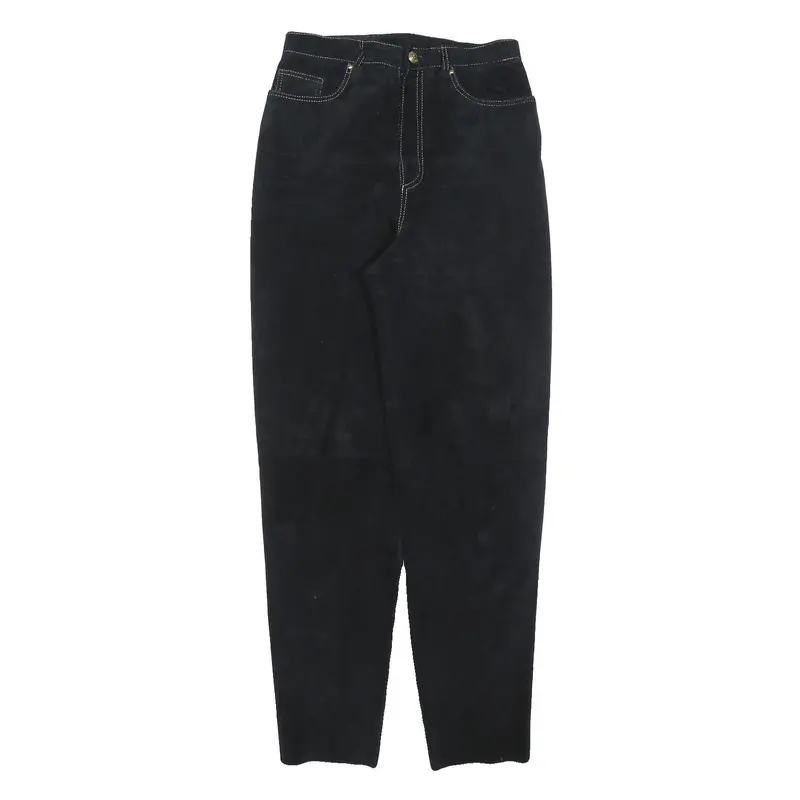 Mode Womens Leather Black Regular Fit Zip Trousers W28 L32 Stylish Comfortable 1