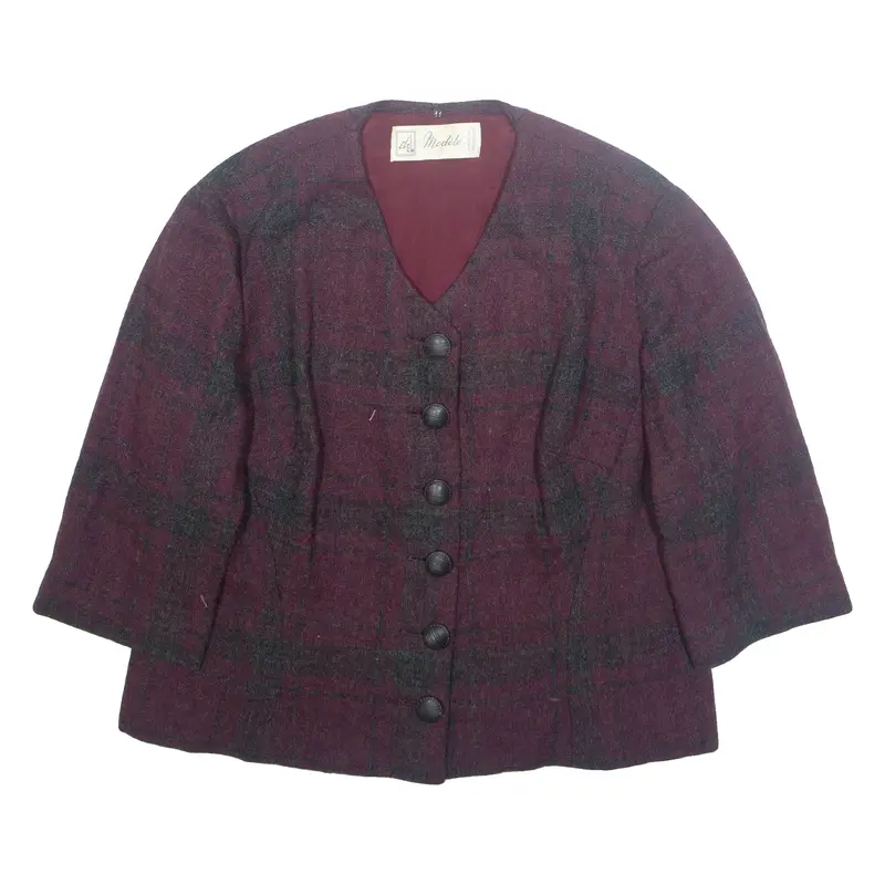 Modele Womens Blazer Jacket Purple Plaid L 1