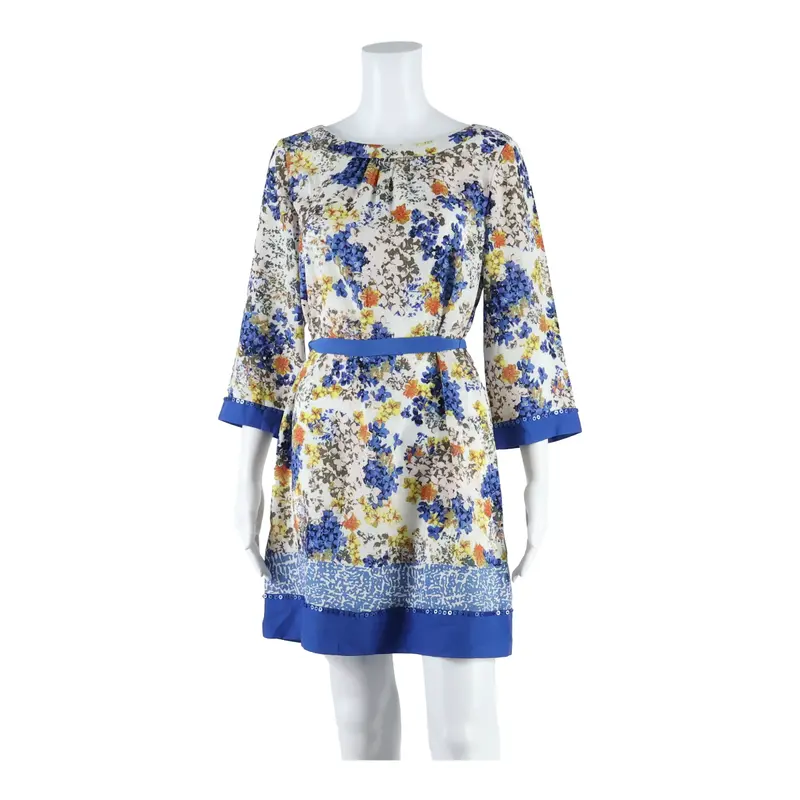 Monsoon Oversized Womens Day Dress Blue Floral Knee Length Uk 12 1