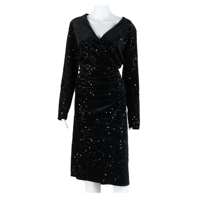 Monsoon Sequin Womens Day Dress Black Long Sleeve Midi Uk 20 1