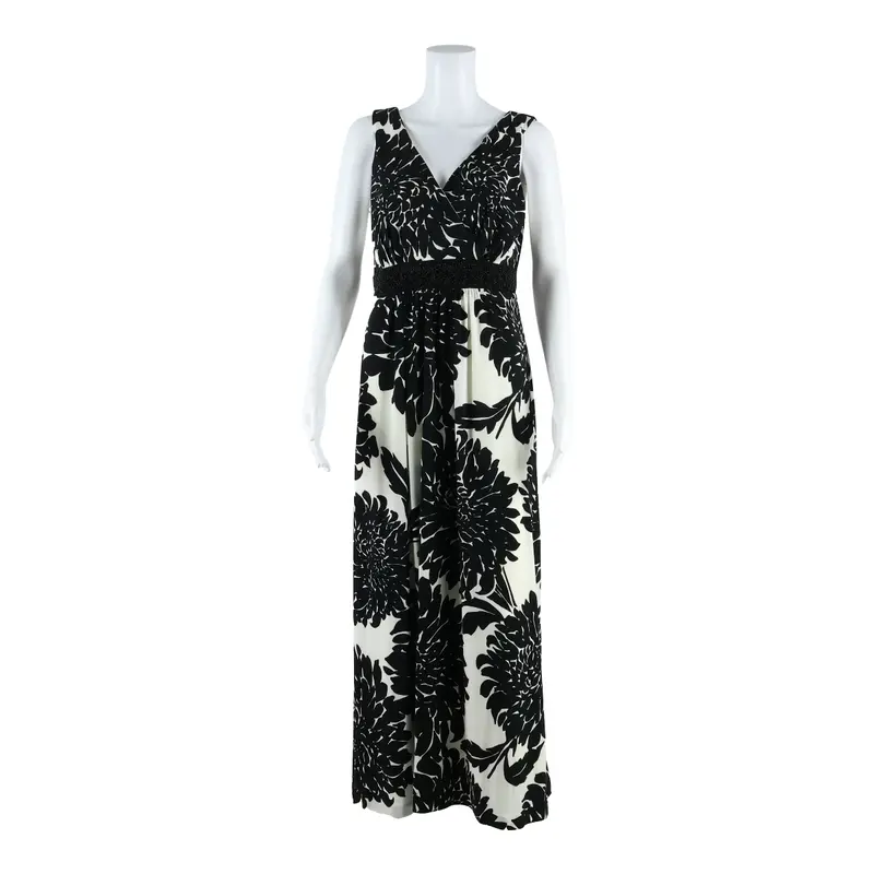 Monsoon Womens A-Line Dress Black Floral Sleeveless Long Uk 12 1