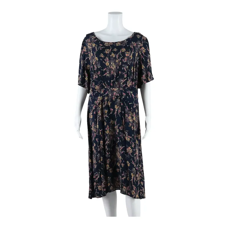 Monsoon Womens A-Line Dress Blue Viscose Floral Short Sleeve Midi Uk 20 1