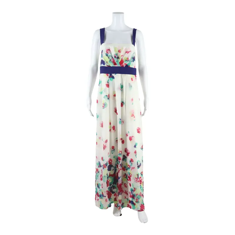 Monsoon Womens A-Line Dress Cream Floral Sleeveless Long Uk 14 1