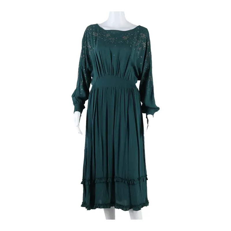 Monsoon Womens A-Line Dress Green Long Sleeve Long M 1