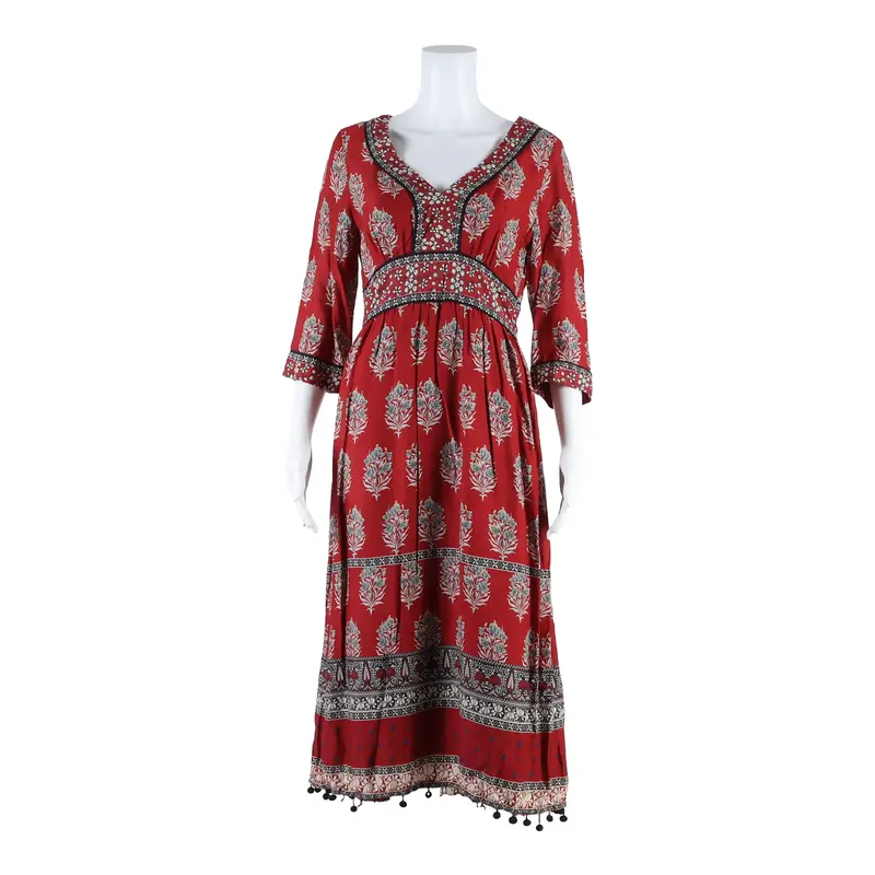 Monsoon Womens A-Line Dress Red Floral Long Uk 10 1