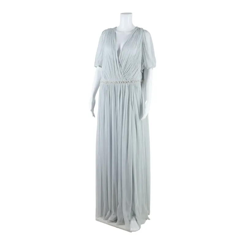 Monsoon Womens Ball Gown Dress Grey Mesh Short Sleeve Long Uk 22 1