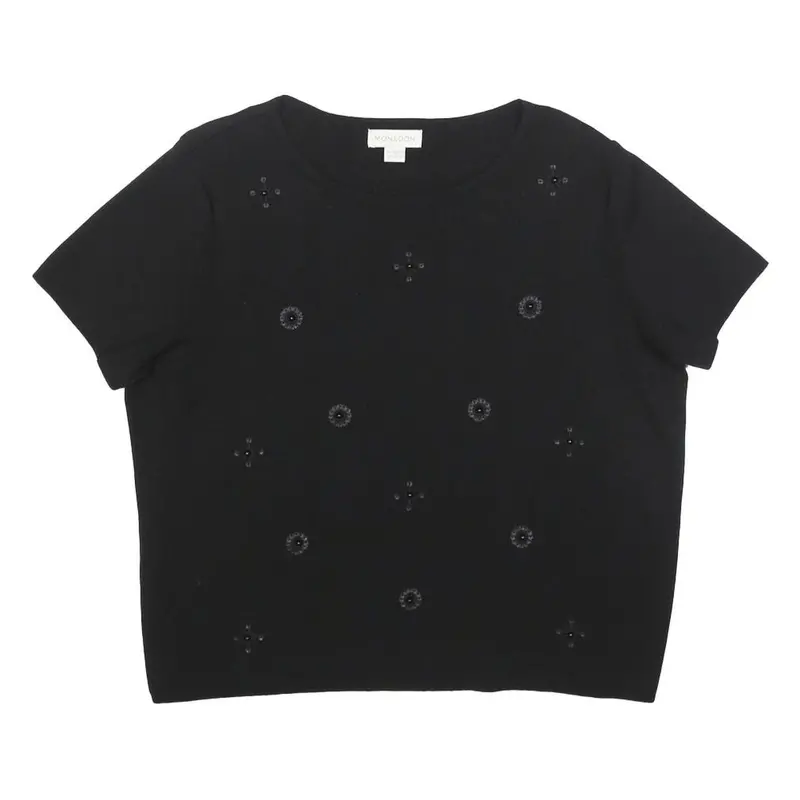 Monsoon Womens Black Embellished Basic Short Sleeve Crew Neck Top Uk 14 1