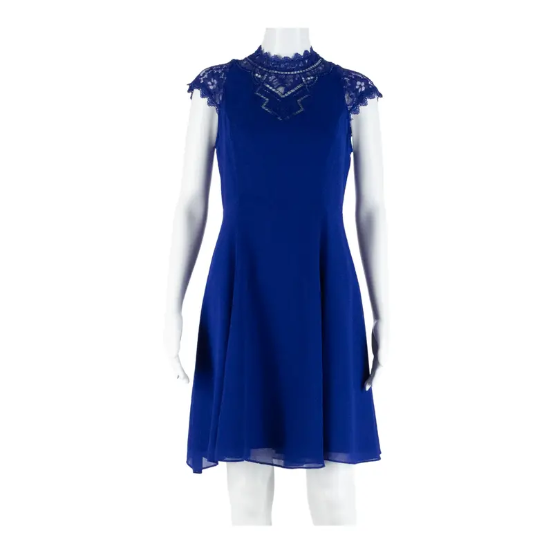 Monsoon Womens Fit & Flare Dress Blue Short Sleeve Knee Length Uk 8 1