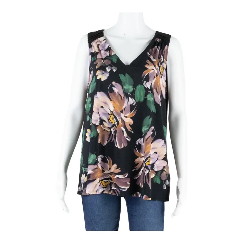 Monsoon Womens Printed Vest Black V-Neck Sleeveless Floral Uk 14 1