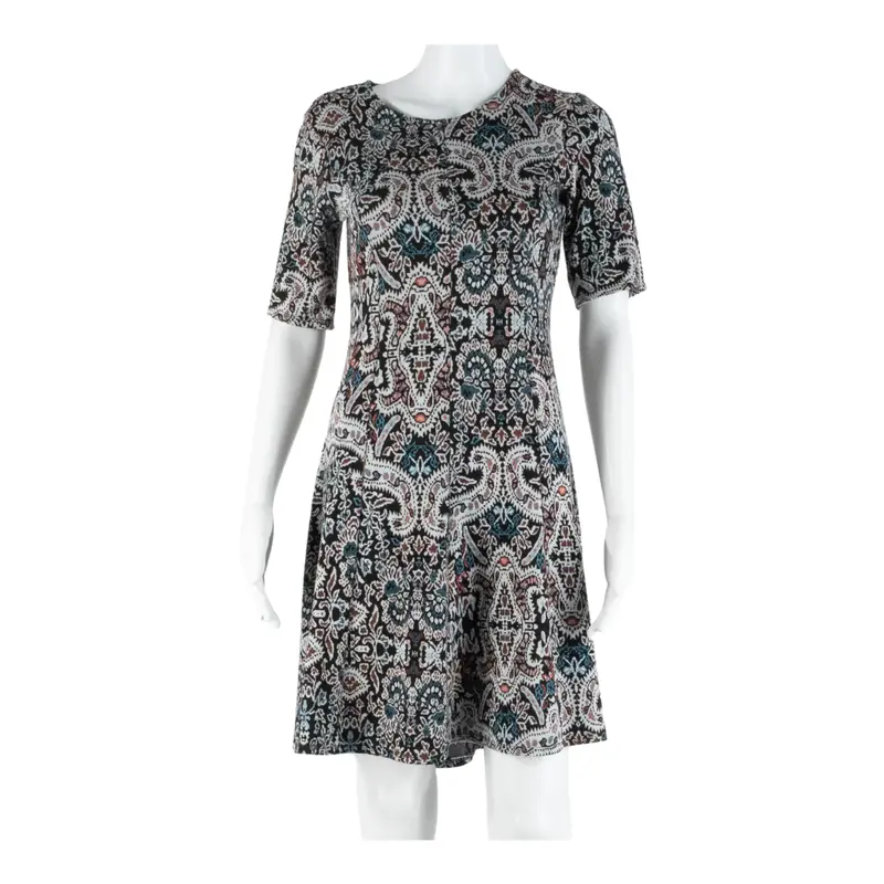Monsoon Womens Skater Dress Black Crazy Pattern Short Sleeve Knee Length Uk 10 1