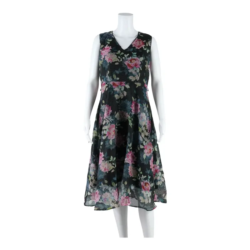 Monsoon Womens Skater Dress Black Floral Sleeveless Midi Uk 14 1