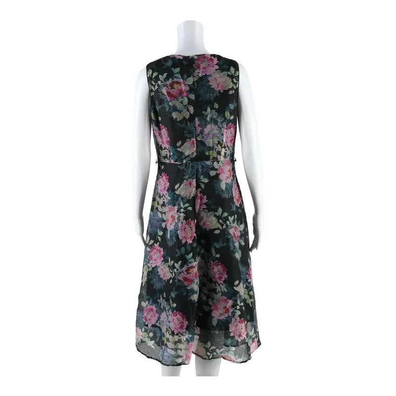 Monsoon Womens Skater Dress Black Floral Sleeveless Midi Uk 14 2
